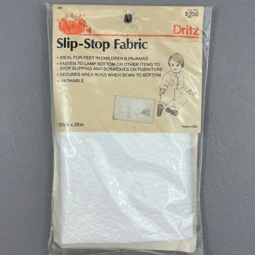 Vintage 1988 NOS Dritz Slip-Stop Fabric 10.25x26" White USA Crafting Sewing
