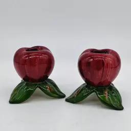 Vtg Franciscan Pottery  Apple Tapered Candlestick Holder Pair of 2