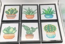 6 Diamond Art Paintings Potted Cactus Finished And Framed 4x6”