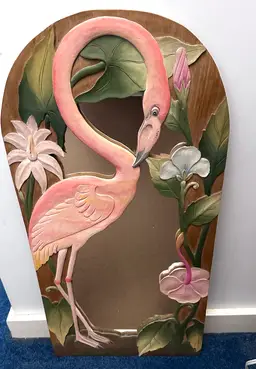 Hand Painted Wood Flamingo Mirror Regency Style