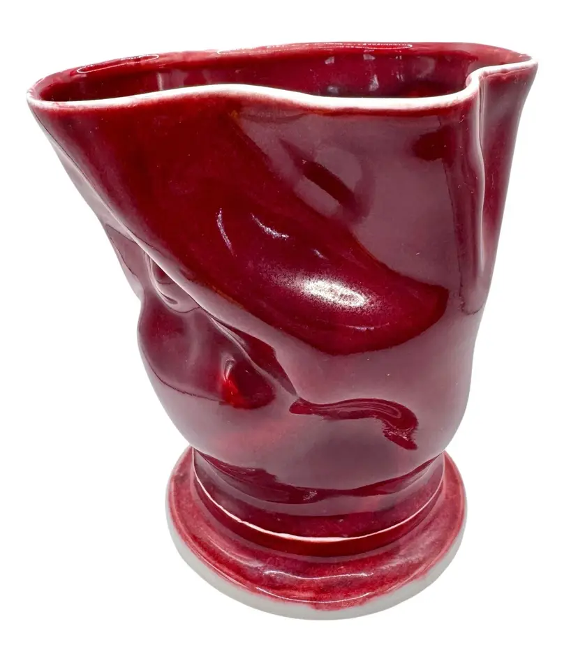 Signed Kuttel Studio Art Pottery Vase Handkerchief Crinkle Abstract Magenta 6”