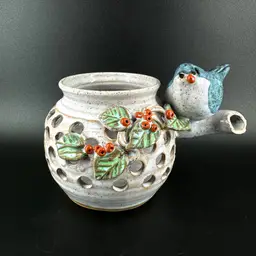 Vasillou Studio Pottery Blue Bird Piece AS IS Signed