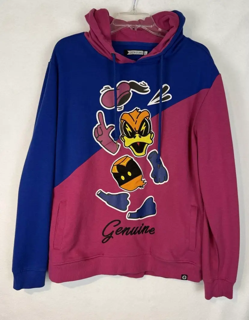 Donald Duck Paperinik Genuine Hoodie Sweatshirt Pullover Blue Pink Large