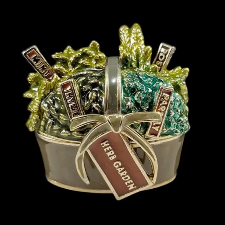 Monet Enamel Herb Garden Basket Trinket Box, Monet Collectible Box Herb Garden, Enamel Monet Keepsake Box, Gardening Trinket Box