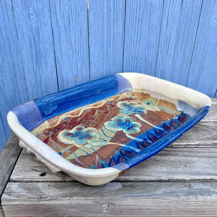 Klickitat Pottery Stoneware Pottery Rectangle Casserole Dish Floral Glazed WA