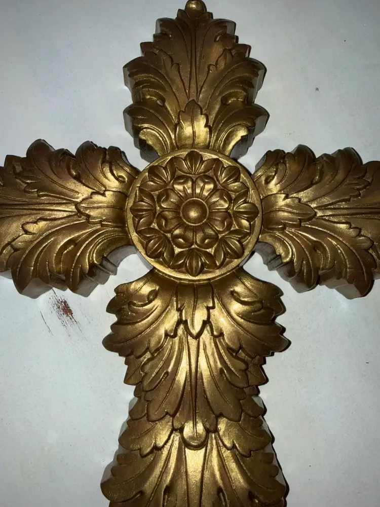 Home Interiors Wall Decor Gold Tone Cross 17.5"x11.5"