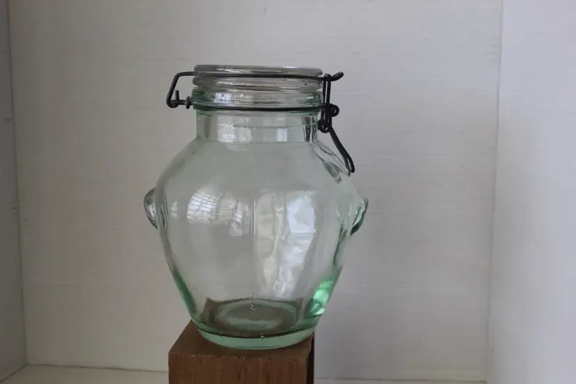 Vintage Hermetic Green Glass Canister With Swing Top Wire Bail Lid Closure