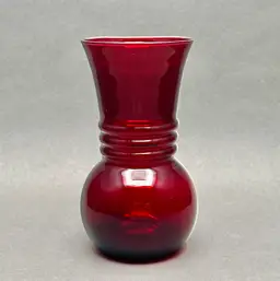 Vintage MCM Anchor Hocking Royal Ruby Red Ribbed Vase