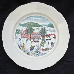 Grandma Moses Plate Syracuse China 12⅛” Diameter USA "The Old Checkard House in Winter"