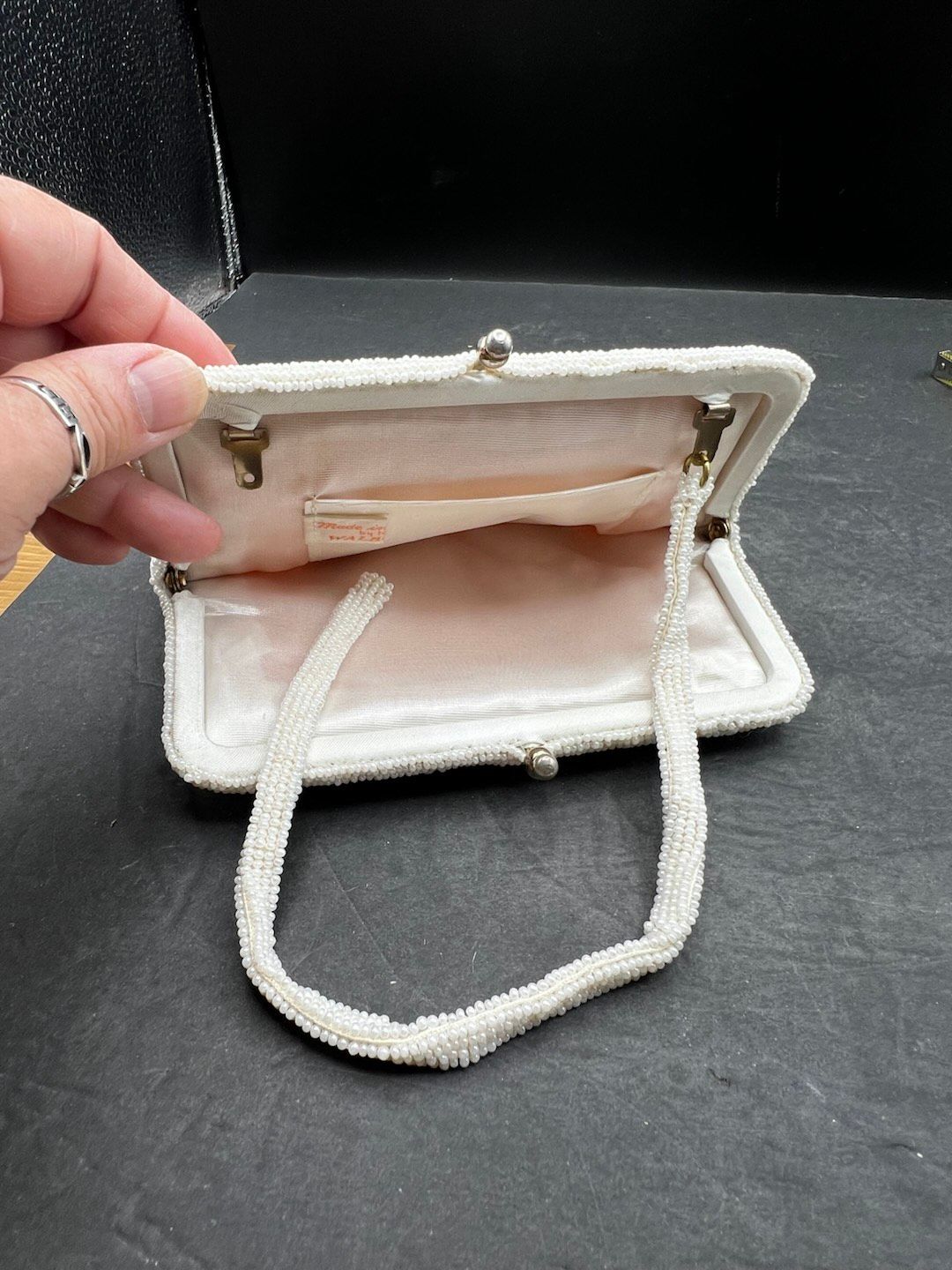 Niknax · #599B Vintage 1950's Walborg White Seed Bead Clutch