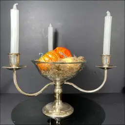 Vintage Three Arm Silver Plate Candelabra With Glass Bowl - Centerpiece