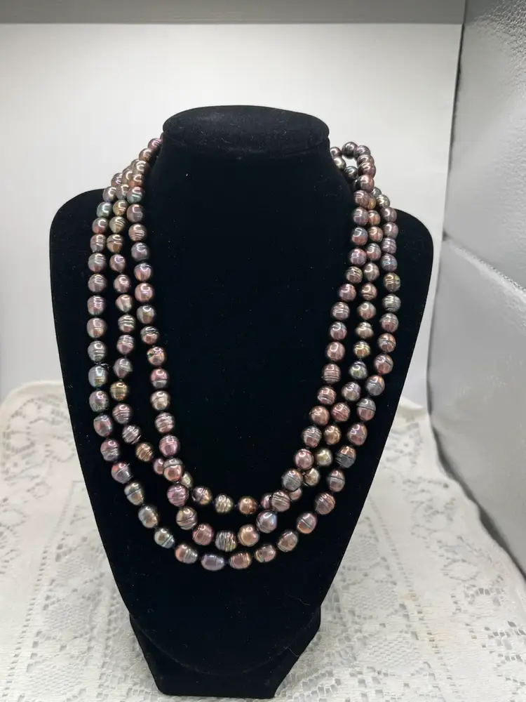 LUC 925 Multi-Strand Baroque Freshwater Pearl Necklace Sterling Silver