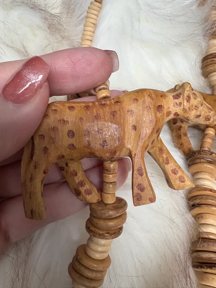 Vintage Carved Wood Safari Necklace