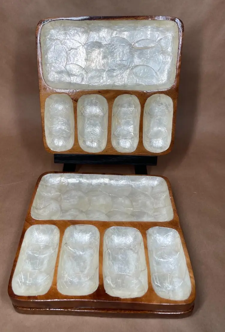 Mother of Pearl Capiz Shell Teakwood Jewelry Vanity BOHO Trinket Trays Philippines - Lot of 3