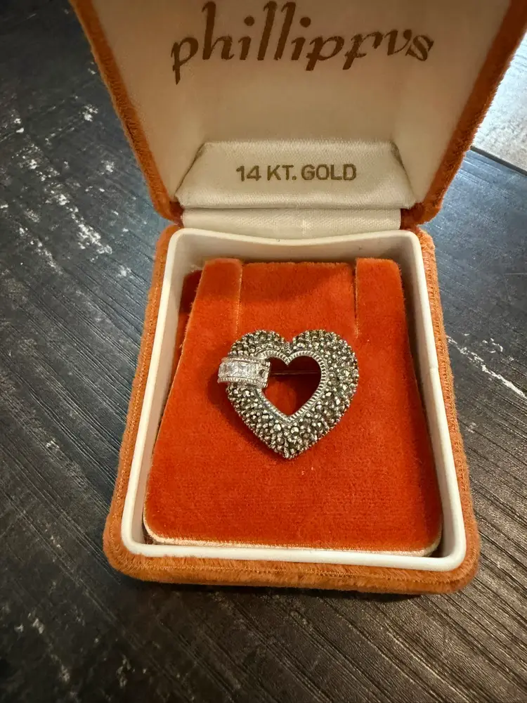 Vintage Judith Jack Sterling Silver & Marcasite Heart Brooch