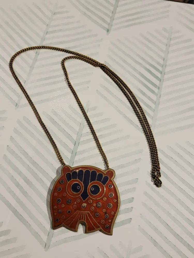 Vintage Lee Bernay Designs Enamel Owl Pendant