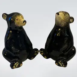 Black Bear Salt & Pepper Shakers Tan Face Paws Ceramic Rubber Stopper *NEW*
