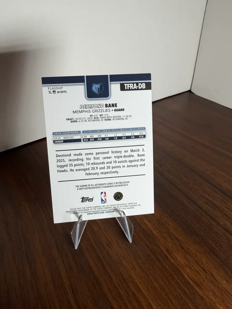 2025-26 Topps Desmond Bane 🌟 Real Auto Gold Foil /50 TFTA-DB Grizzlies 🔥🔥