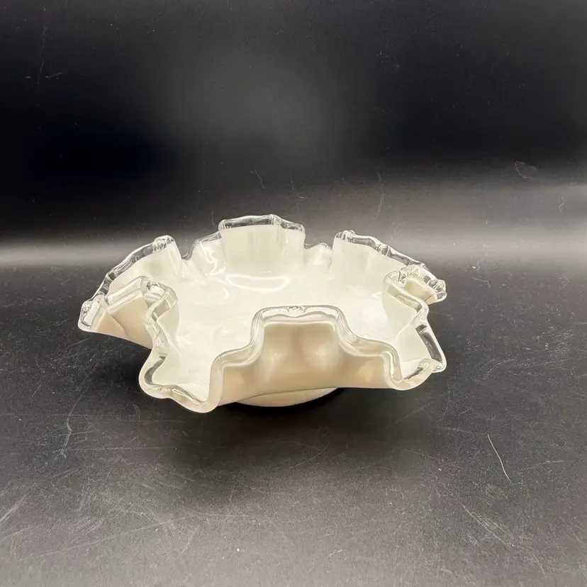 Fenton White Milk Glass Silver Crest Bowl