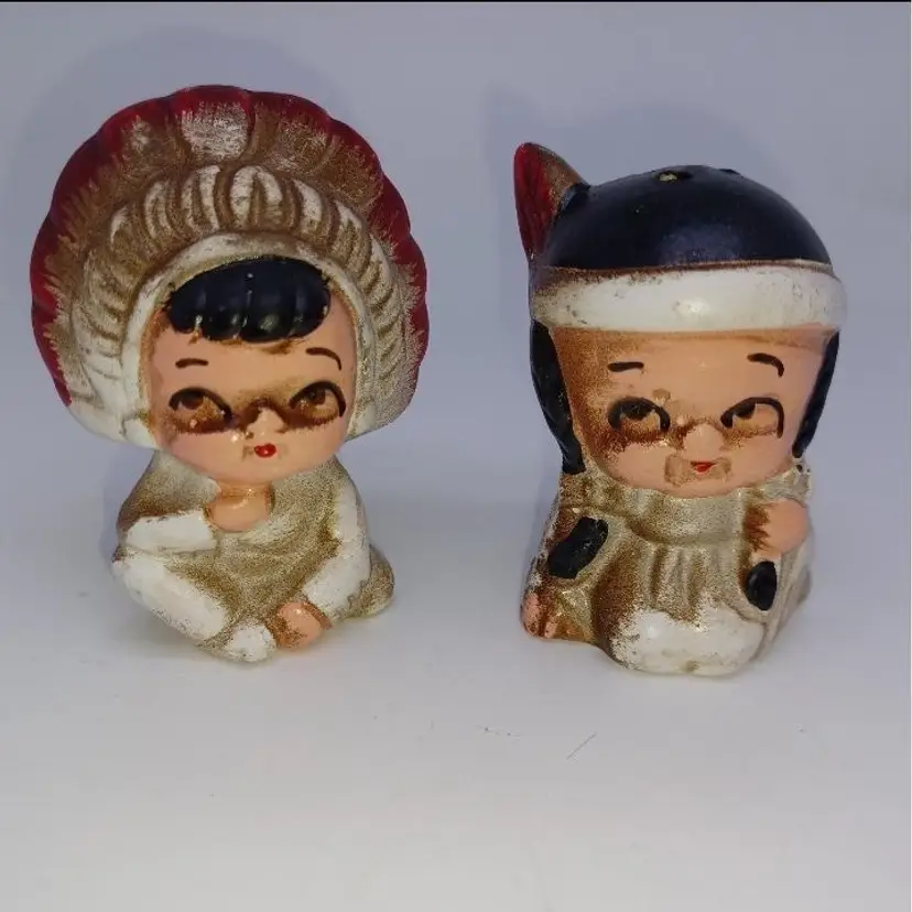 Vintage Porcelain Indian Girl and Boy Salt and Pepper Shakers / American Indian