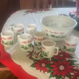 Hazel Atlas Egg nog Punch Bowl Set