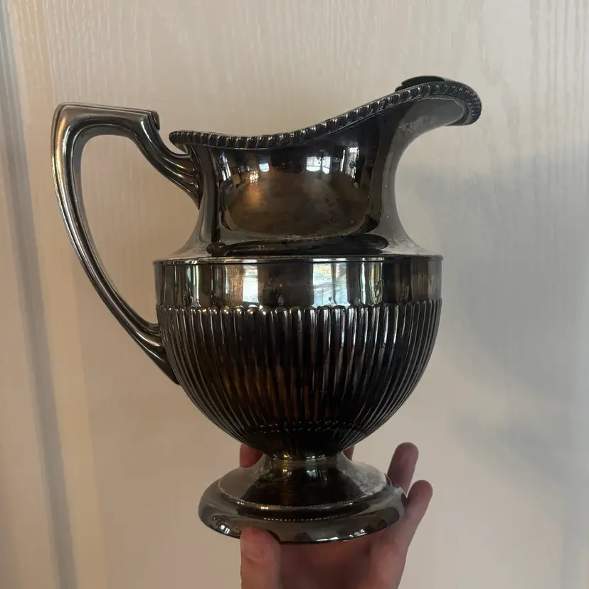 Vintage Crescent Silver Plated Fluted Pedestal Pitcher