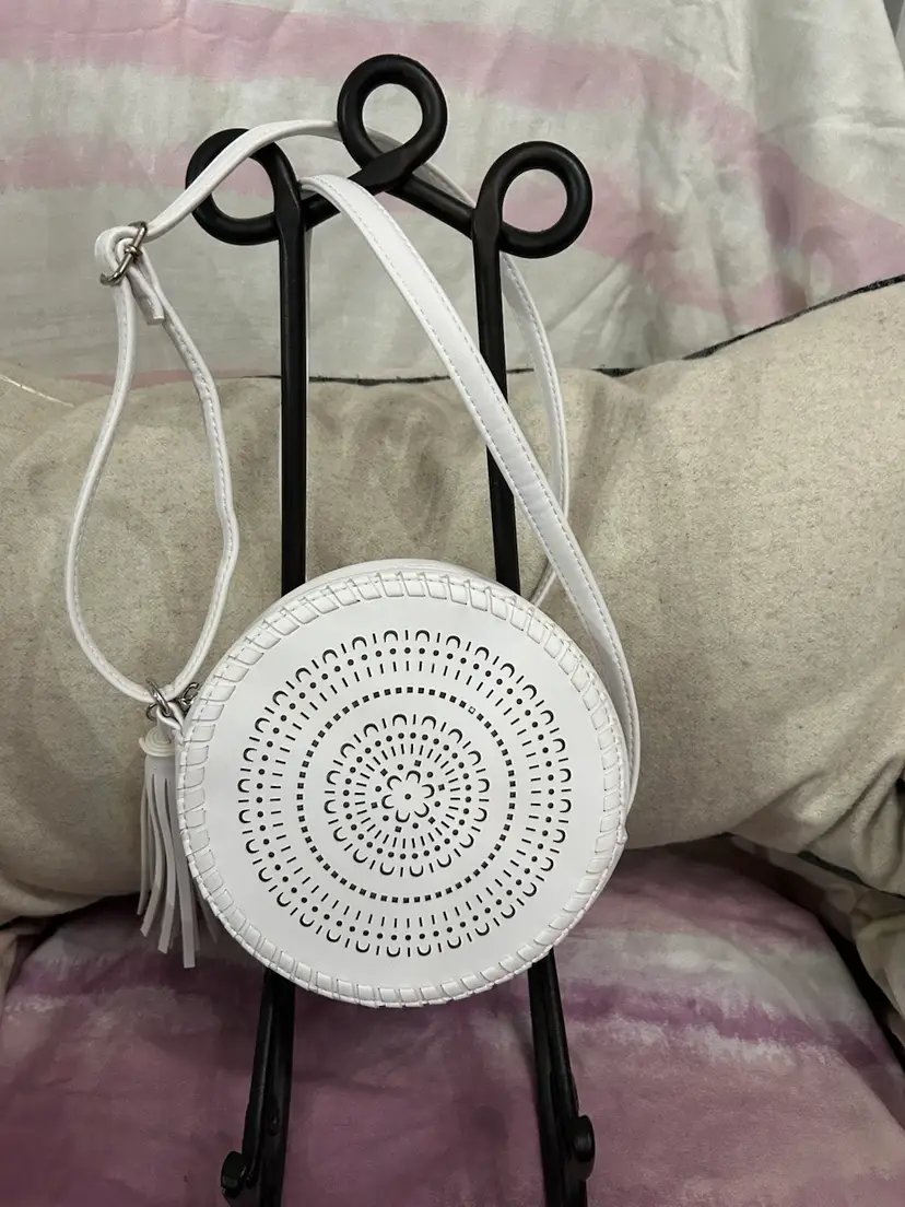White Boho Round Crossbody Purse