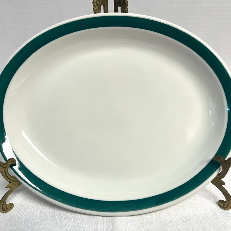 Vintage Walker China vitrified restaurant ware oval serving platter green rim