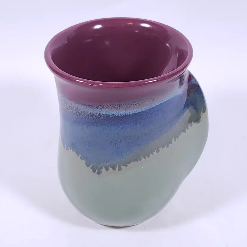 Signed NEHER POTTERY Purple Blue Green Drip Glaze LEFT HAND WARMER MUG