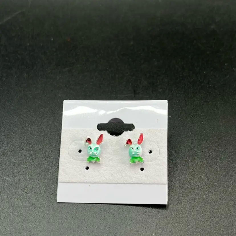 Green Bunny Pierced Earrings, 1/2”
