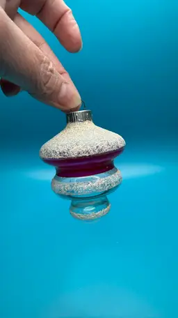 Vintage Clear Mica & Color Stripe Painted Tornado UFO Shiny Brite Christmas Ornament