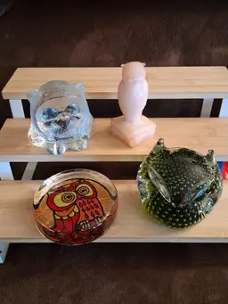 Lot of 4 Vintage Glass OWL Paperweights / Figurines