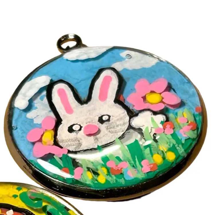Made By Me, Hand Painted Layered Resin Art Pendant, Bunny