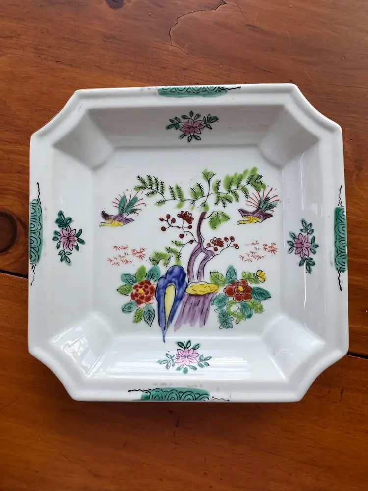Vintage Asian Decorative Porcelain Plate and Bowl with Floral and Bird Designs