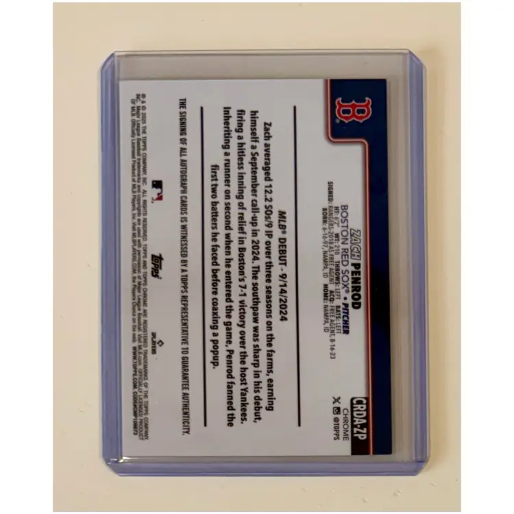 Zach Penrod RC Topps Chrome Auto Boston Red Sox