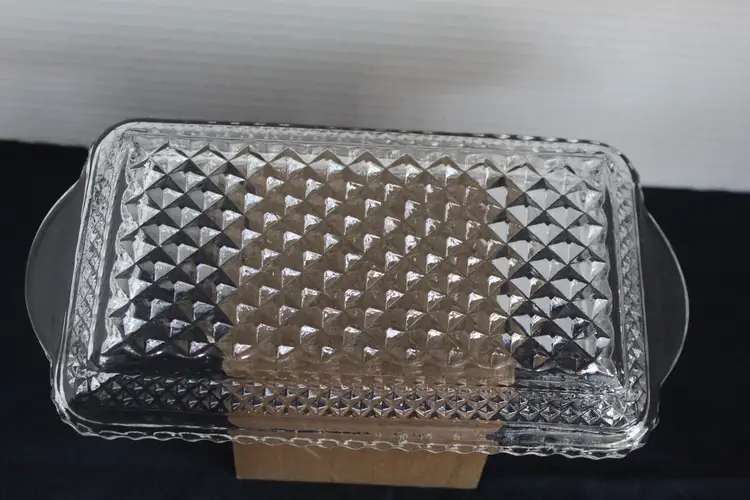 Vintage Anchor Hocking Relish Tray Clear Glass Wexford Diamond Handles Rectangle