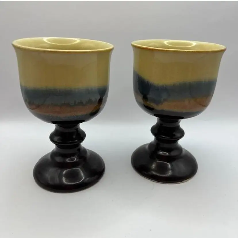 Vintage Otagiri Stoneware Goblets with Earthy Glaze 5" tall - Made in Japan