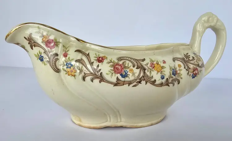 Vintage Floral Gravy Dish w/Gold Trim