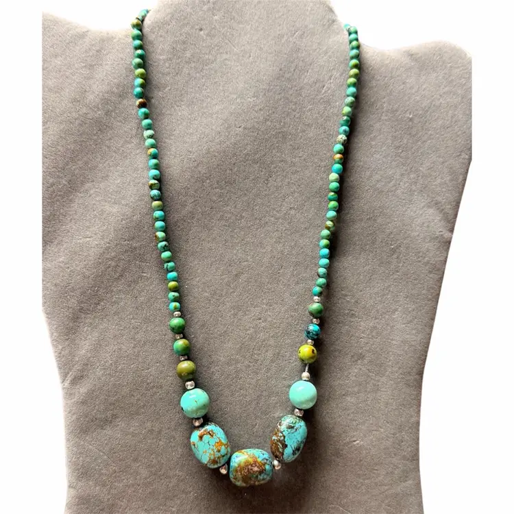 Southwestern Turquoise & Sterling Silver Necklace 22.5”