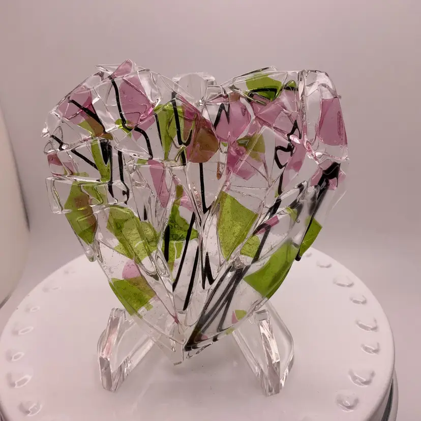 #02 Made by Me! Fused Glass Fractured Heart 3" Handcrafted Studio Art
