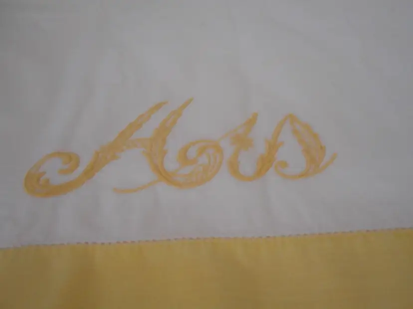 Vintage Yellow White embroidered HIS standard pillowcase - Estate Find #2