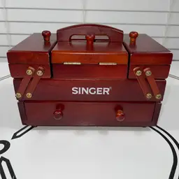 Miniature Singer Wooden Sewing or Jewelry Box w/ Drawers & Compartments