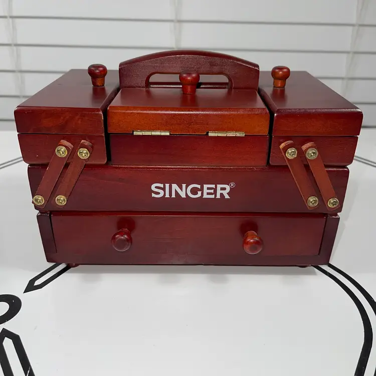 Miniature Singer Wooden Sewing or Jewelry Box w/ Drawers & Compartments