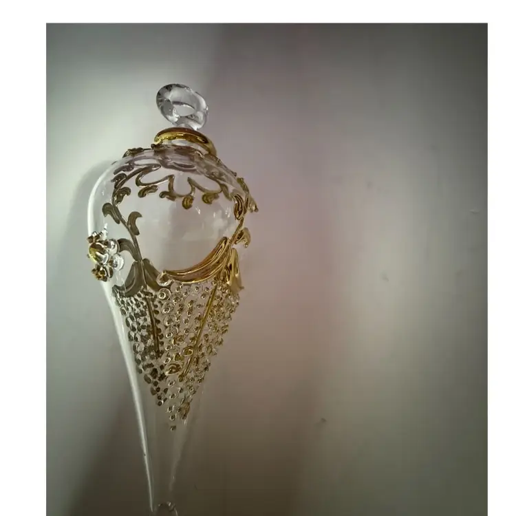 "Vintage Elegance" Hand-Blown Glass Teardrop Ornament with Gold Filigree
