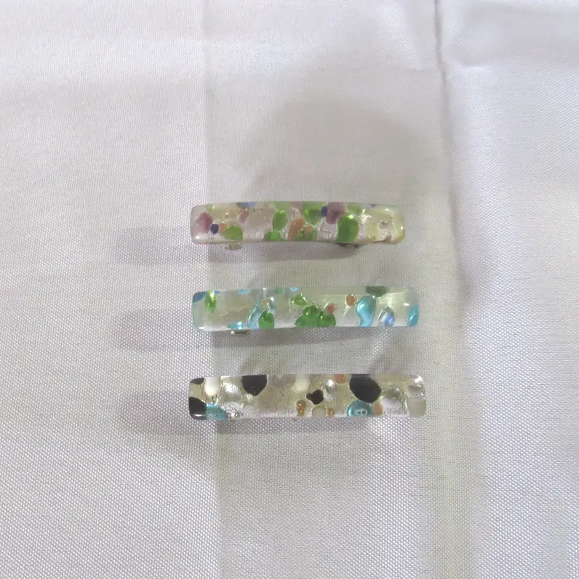 3 Dichroic Glass French Clip Barrettes