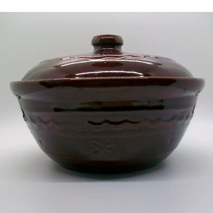 Vintage Marcrest Stoneware Daisy Dot 1qt Covered Casserole Warm Colorado Brown Ovenproof 8.5" Mid Century Modern