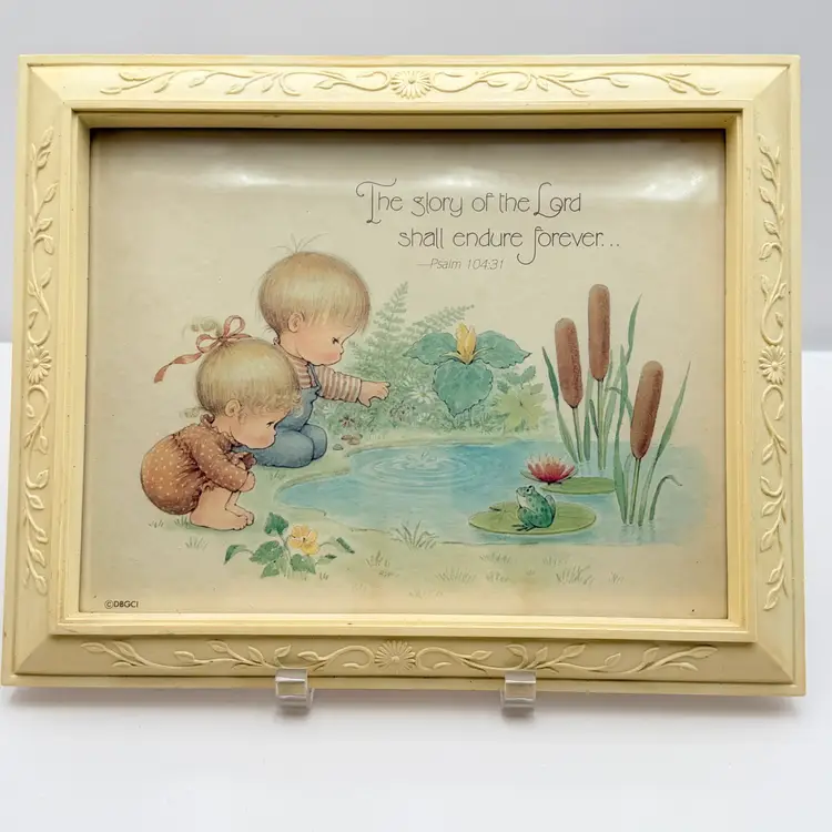 Story Of The Lord Vintage Boy And Girl At The Pond Framed Artwork