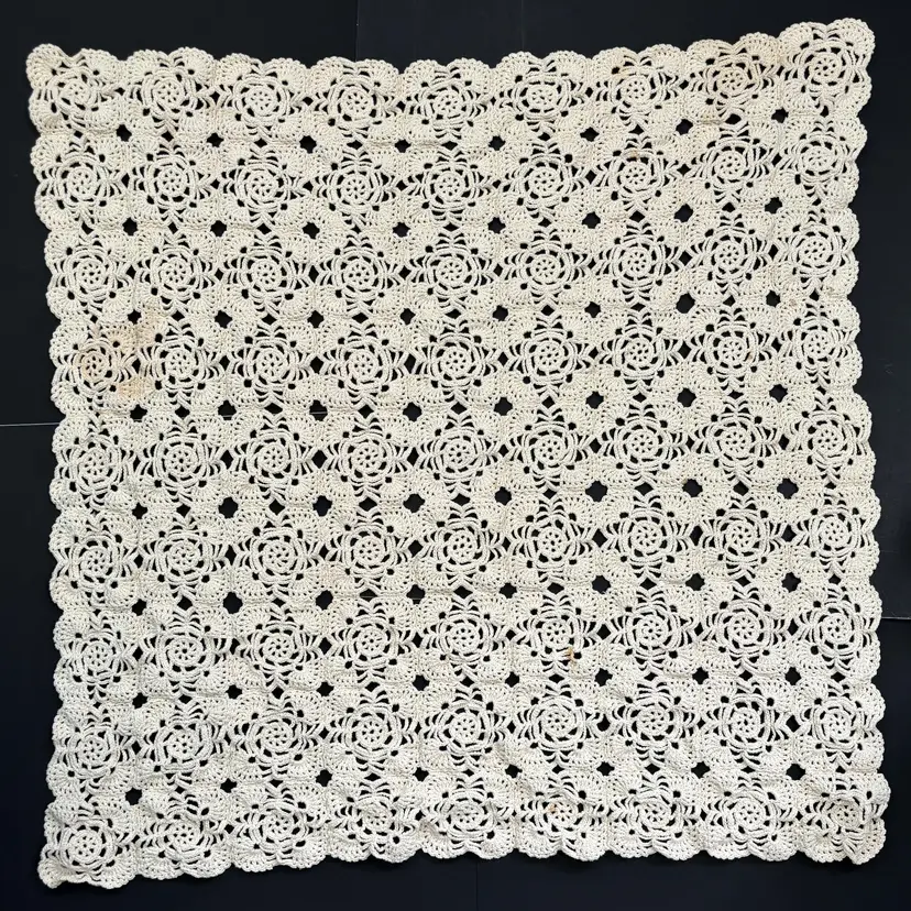 Hand Crocheted Doily Table Topper White Cotton Square Cottage Core Granny Vintage