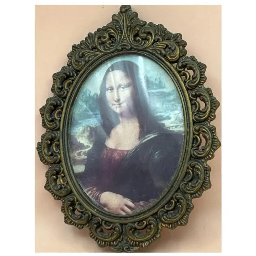 Vintage Brass Framed Mona Lisa Print on Fabric - Made In Italy