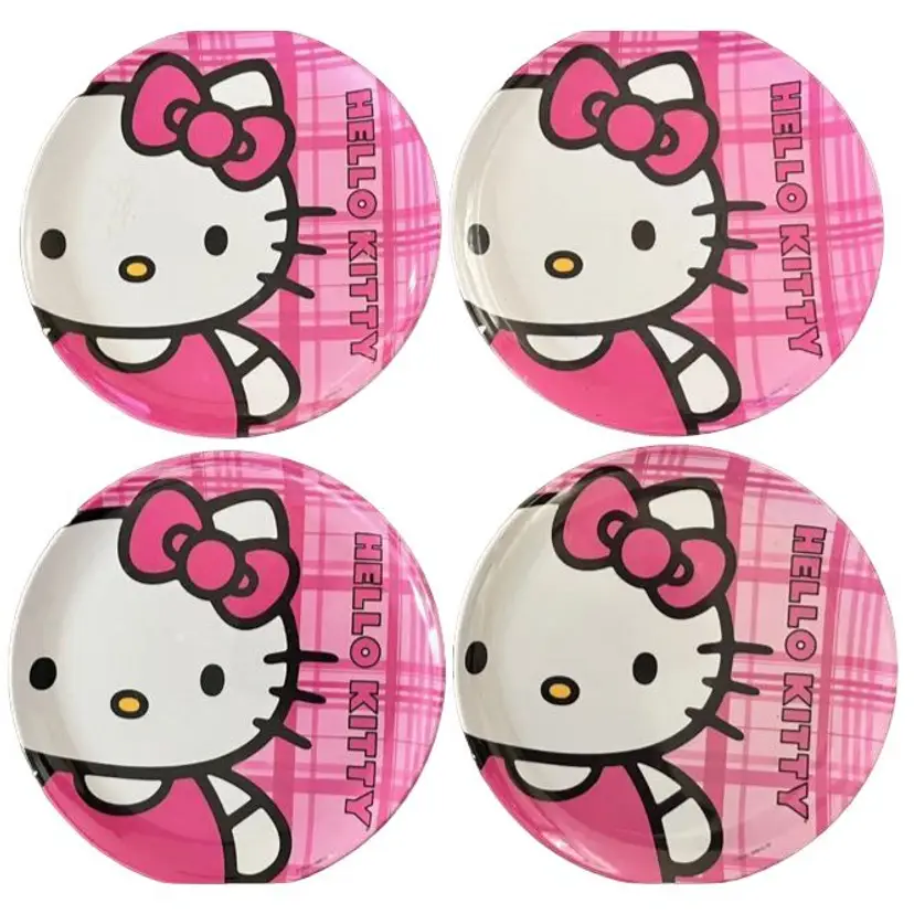 Set of 4 Hello Kitty 10” Dinner Plates Melamine Pink Set Of 4